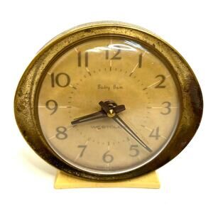 Vintage Westclox Baby Ben Alarm Clock Round Brass Trim 1960s Retro RUNS